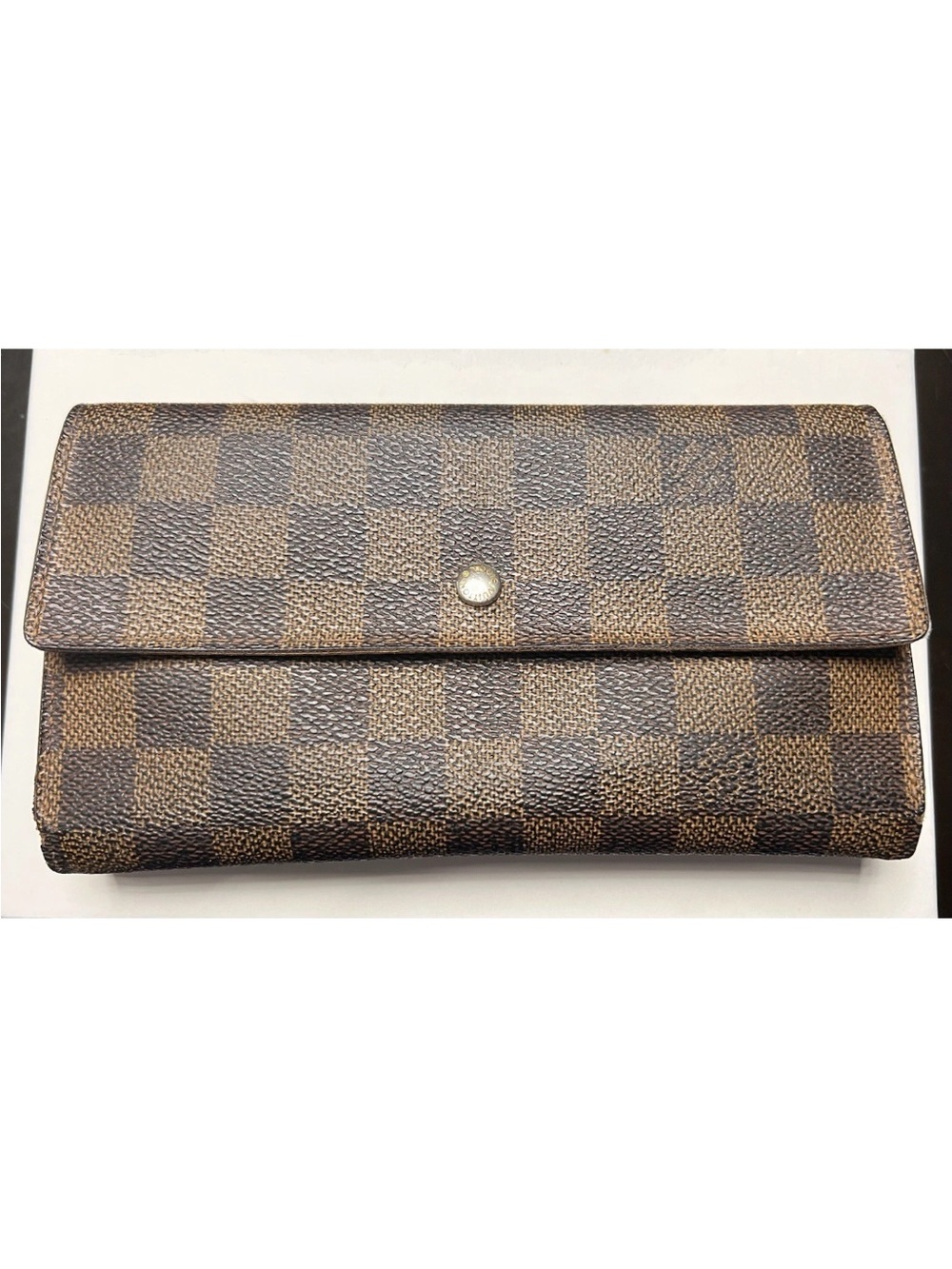 Authentic Louis Vuitton Damier Ebene Long Wallet Made in France w/ Entrupy COA